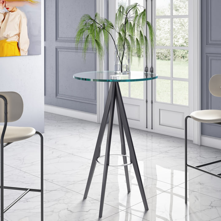Dallas - Clear Glass and Black Metal Bar Table