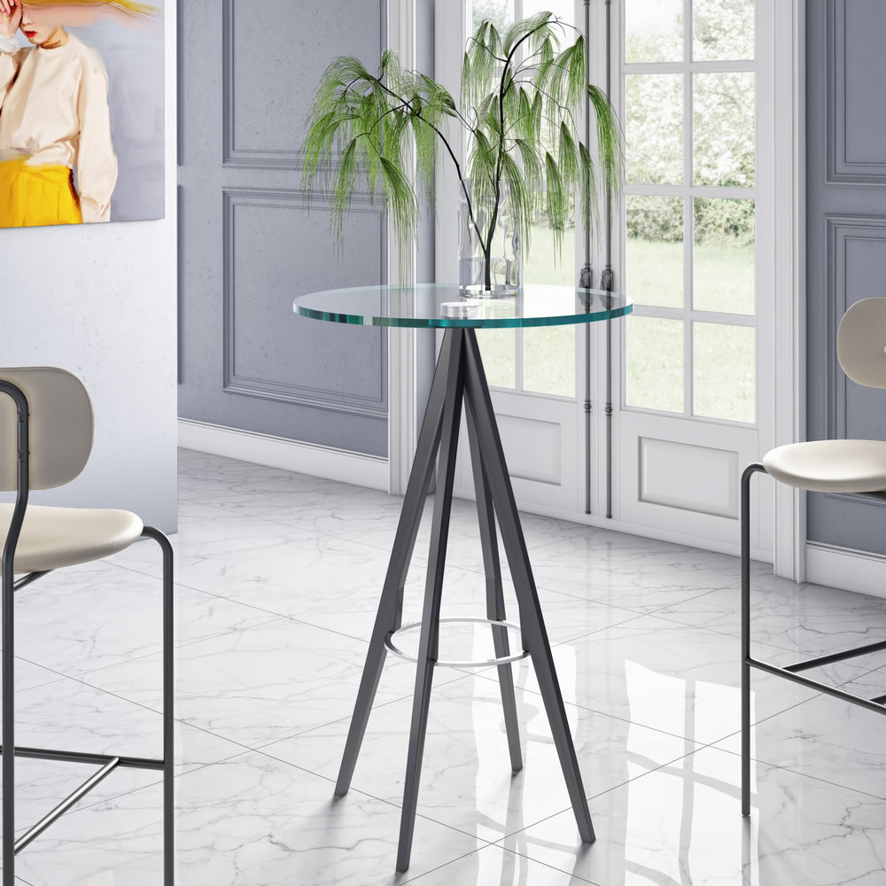 Dallas - Clear Glass and Black Metal Bar Table
