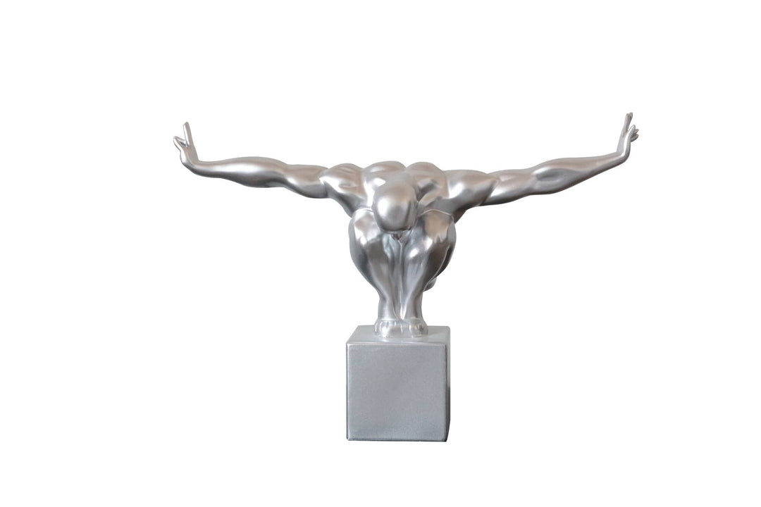 Modern Glossy Silver Diver Sculpture