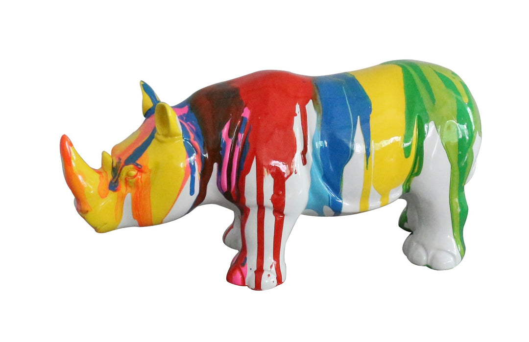Modern Colorful Drips Rhino Sculpture