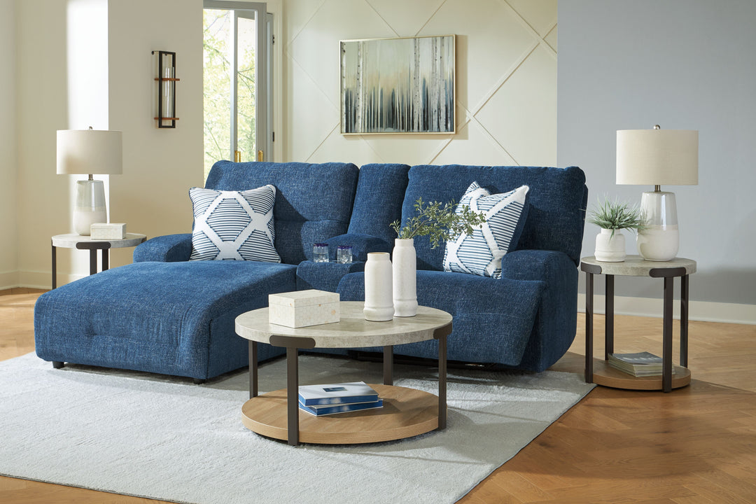 Acklen Place - 3-Piece Power Reclining Sectional Sofa With Laf Chaise - Navy by Ashley Furniture product image