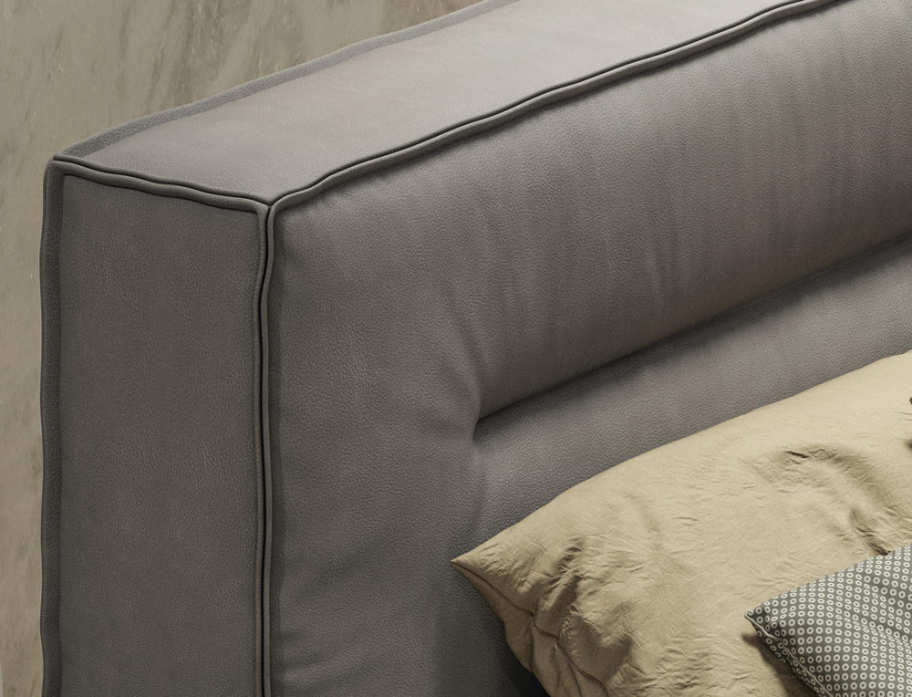 Hollywood - Italian Contemporary Grey Leather Bed - View 3