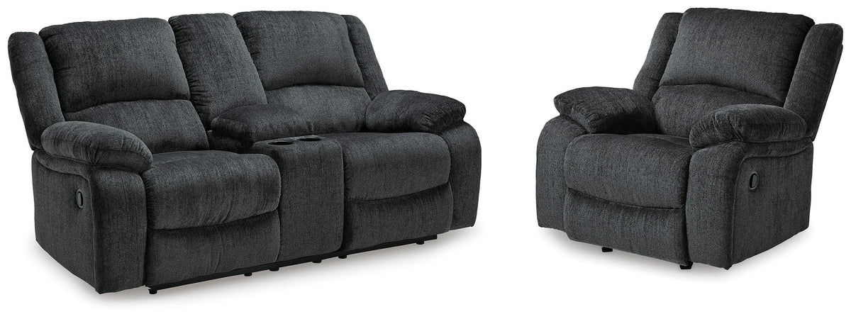 Draycoll Reclining Loveseat with Console and Recliner - Slate (1)