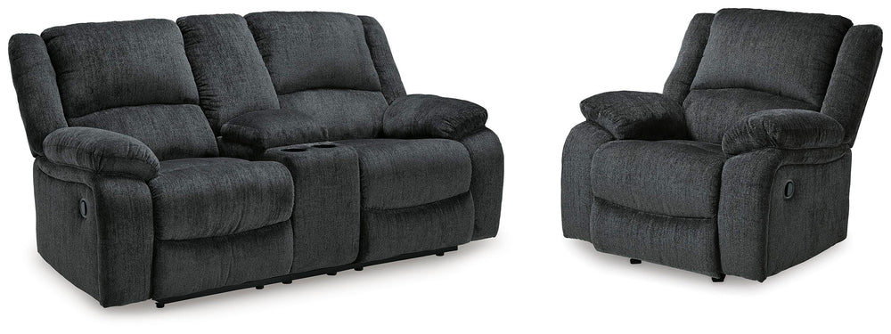 Draycoll Reclining Loveseat with Console and Recliner - Slate (1)