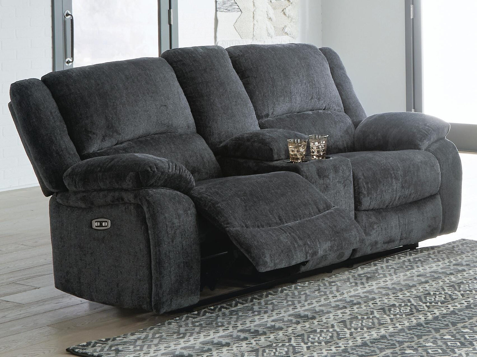 Draycoll Power Reclining Loveseat with Console - Dark Gray (2)