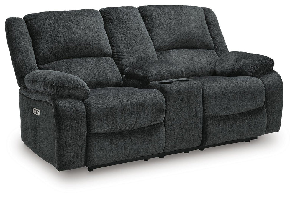 Draycoll Power Reclining Loveseat with Console - Dark Gray (1)