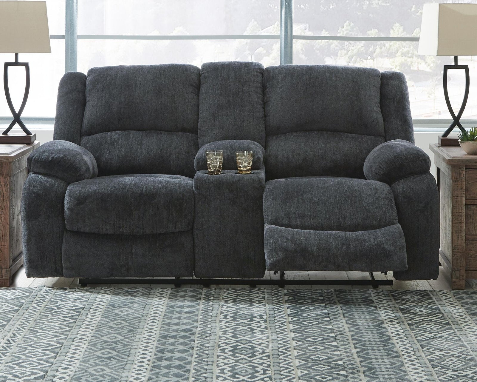 Draycoll Reclining Loveseat with Console - Dark Gray (2)