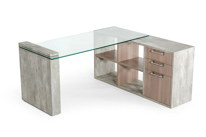 Boston Modern Glass &amp; Faux Concrete Reversible Desk