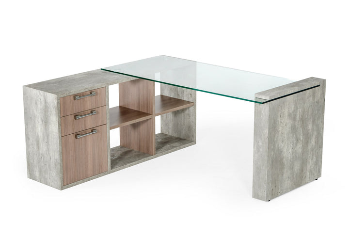 Boston Modern Glass &amp; Faux Concrete Reversible Desk