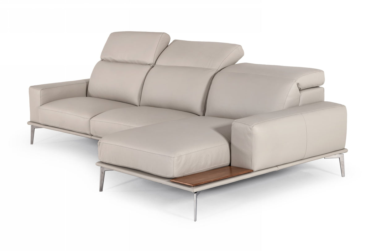 Villeneuve - Italian Modern Light Grey Leather Right Facing Sectional Sofa