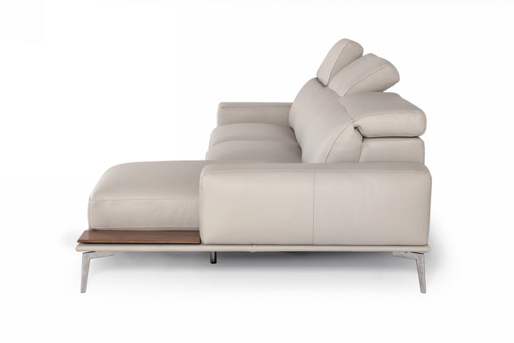 Villeneuve - Italian Modern Light Grey Leather Right Facing Sectional Sofa