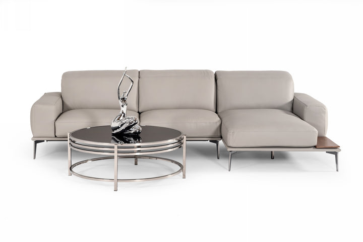 Villeneuve - Italian Modern Light Grey Leather Right Facing Sectional Sofa