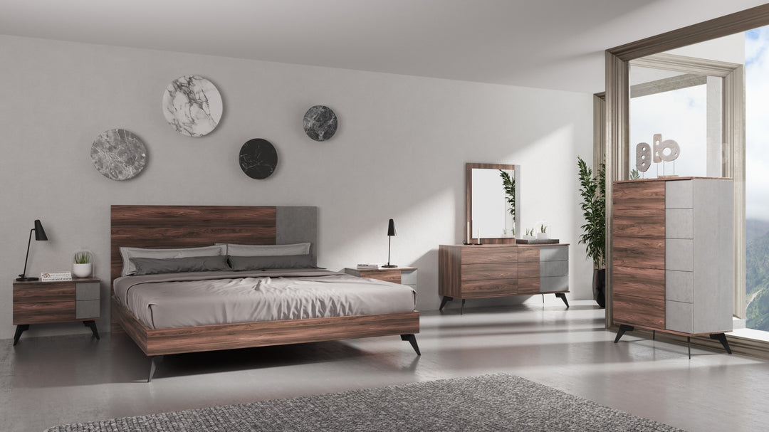 Eastern King Palermo - Italian Modern Faux Concrete & Noce Bodrum 4-Piece Bedroom Set
