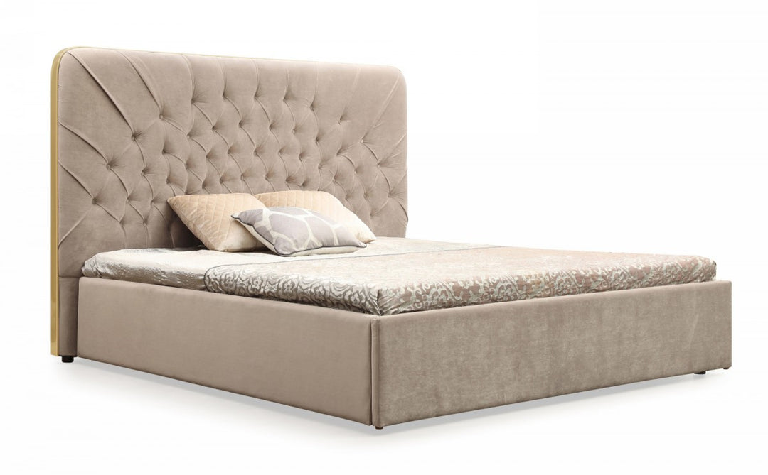 Moontide - Glam Beige Velvet and Brushed Brass Bedroom Set