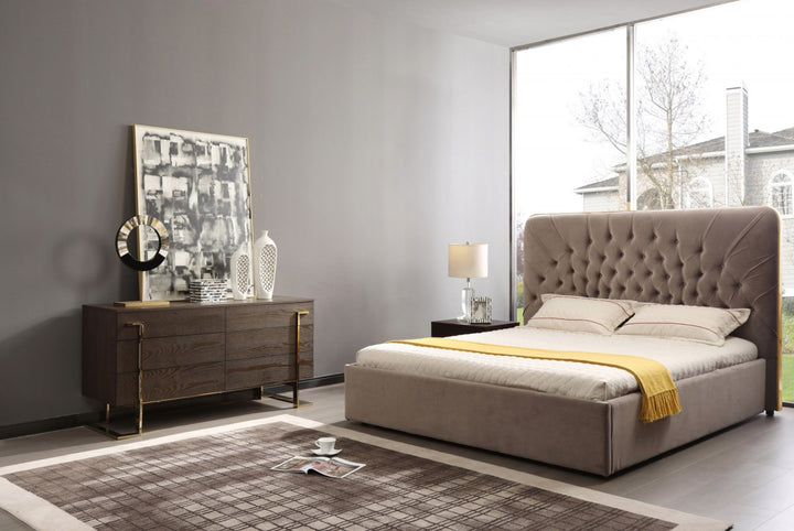 Moontide  Glam Beige Velvet and Brushed Brass 4Piece Bedroom Set