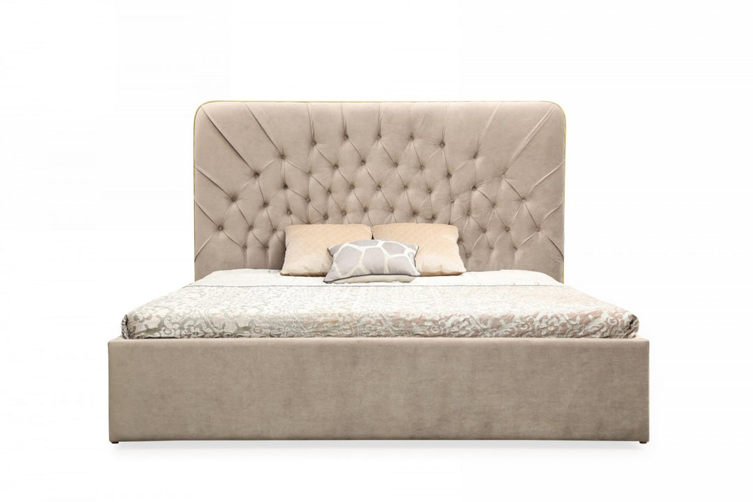 Moontide - Glam Beige Velvet and Brushed Brass Bedroom Set