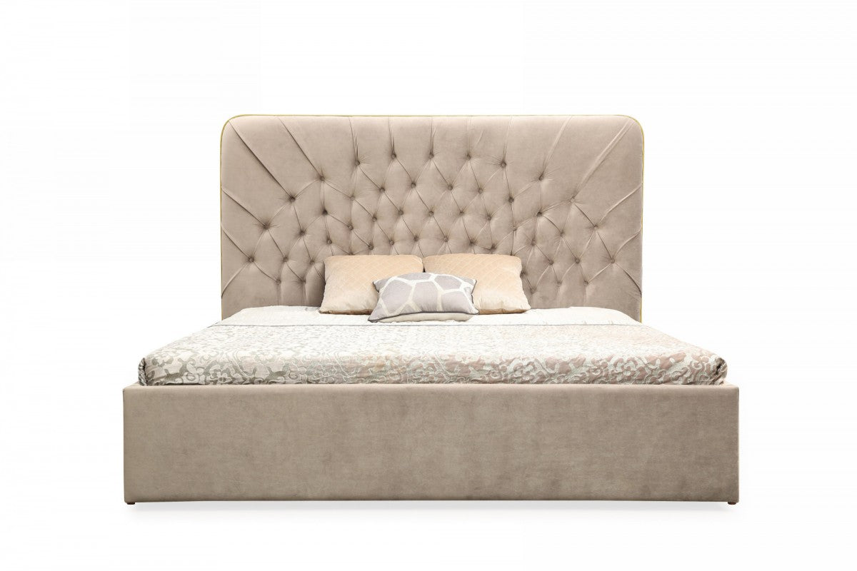Moontide - Glam Beige Velvet and Brushed Brass Bedroom Set