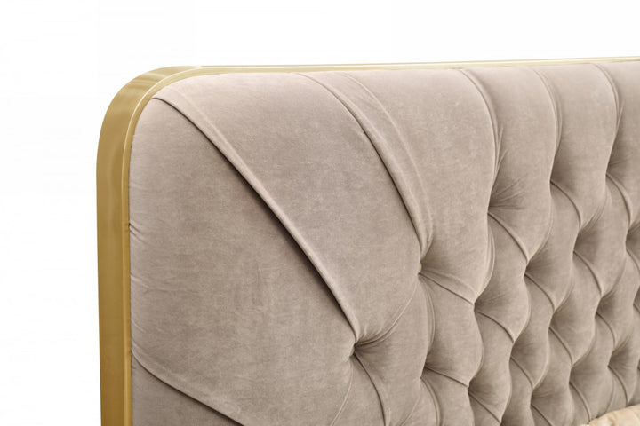 Moontide - Glam Beige Velvet and Brushed Brass 4-Piece Bedroom Set
