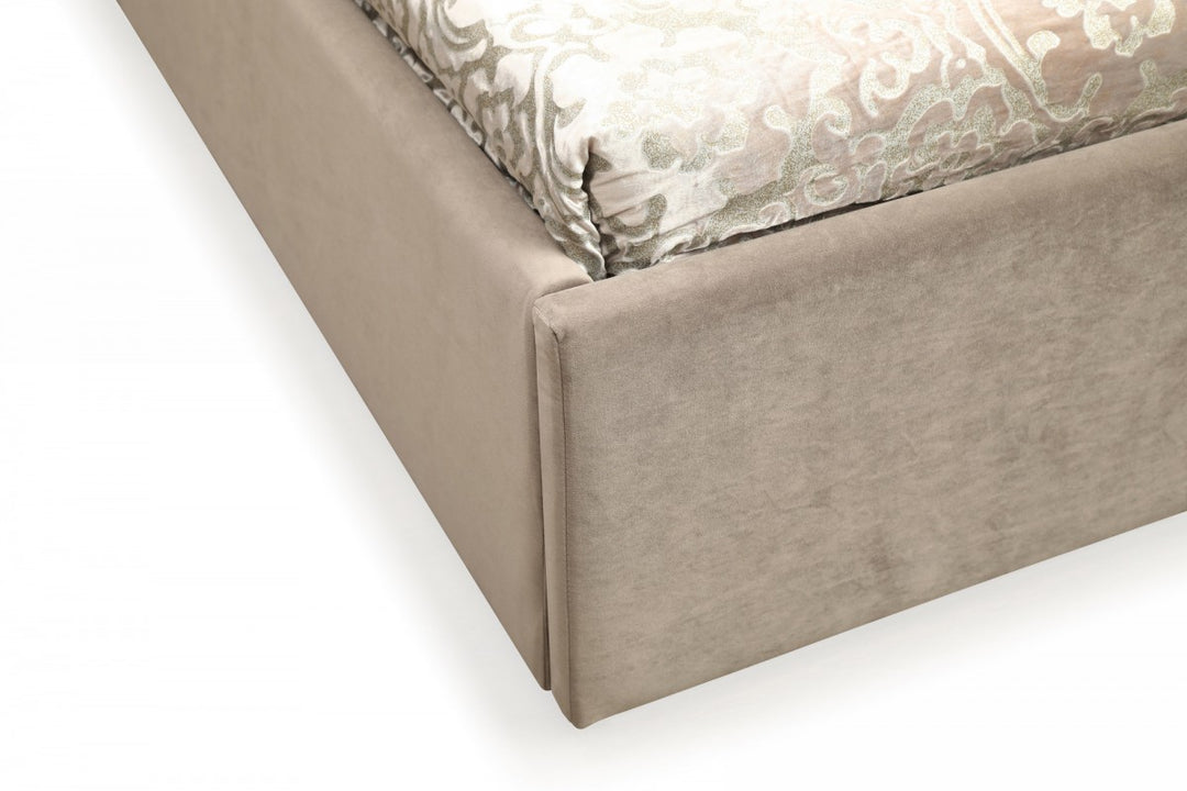 Moontide  Glam Beige Velvet and Brushed Brass Bed