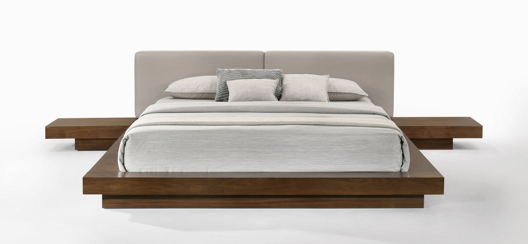 Tokyo  Queen Contemporary Walnut and Grey Platform Bed