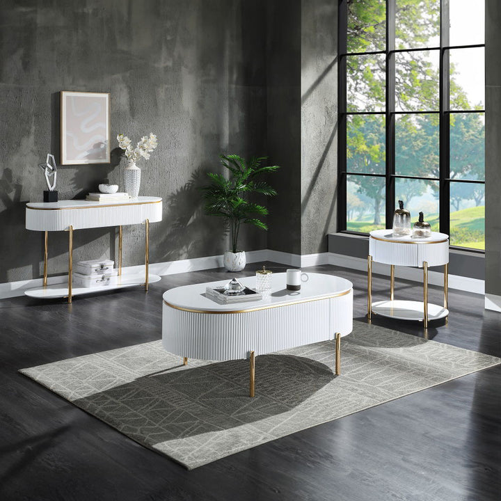 Daveigh - Sofa Table - White High Gloss & Gold