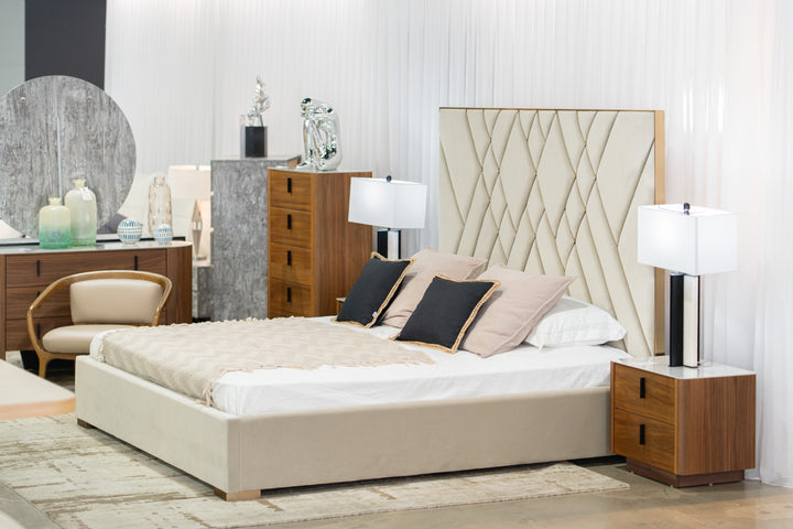 Eldora - Glam Beige Velvet and Brushed Brass Bed