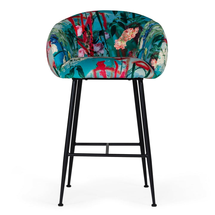 Roxann - Contemporary Floral Velvet Bar Stool