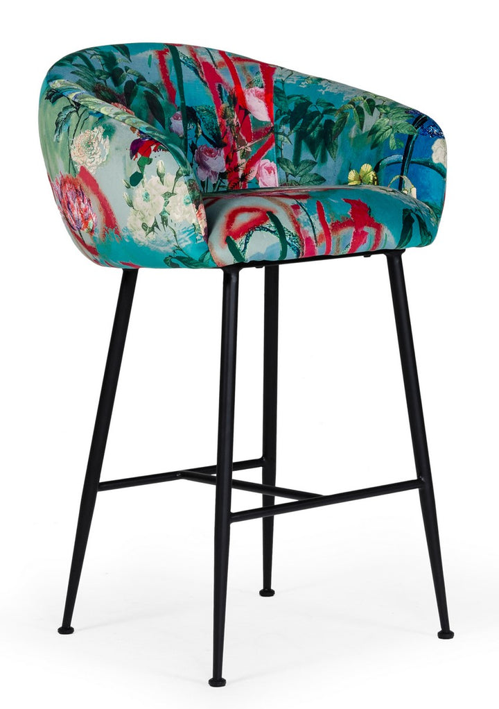 Roxann - Contemporary Floral Velvet Bar Stool