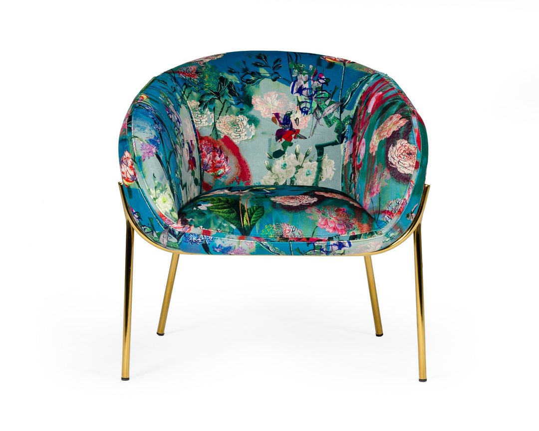 Falco - Contemporary Floral Velvet and Gold Accent Chair