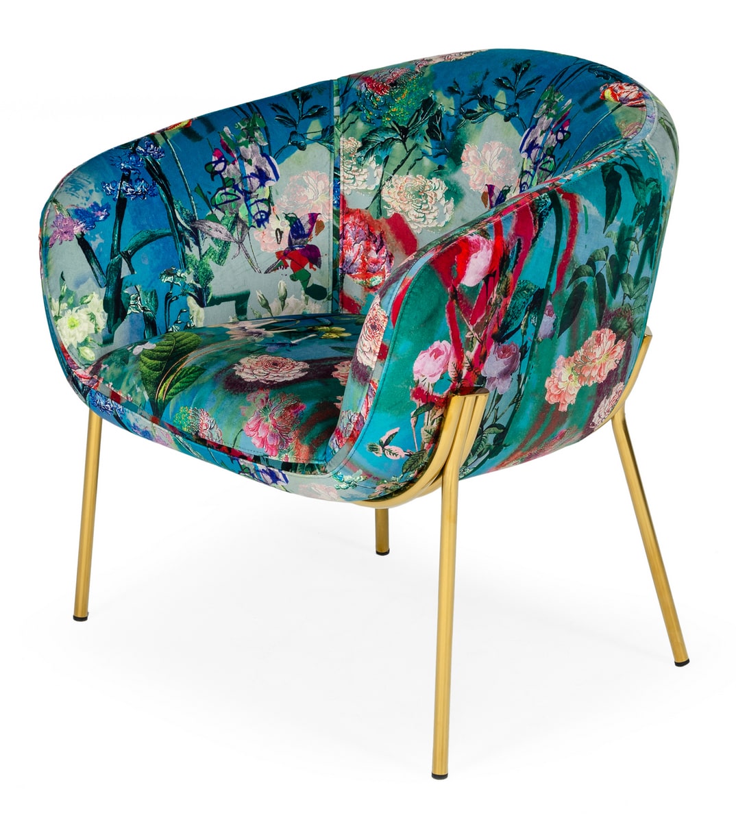 Falco - Contemporary Floral Velvet and Gold Accent Chair