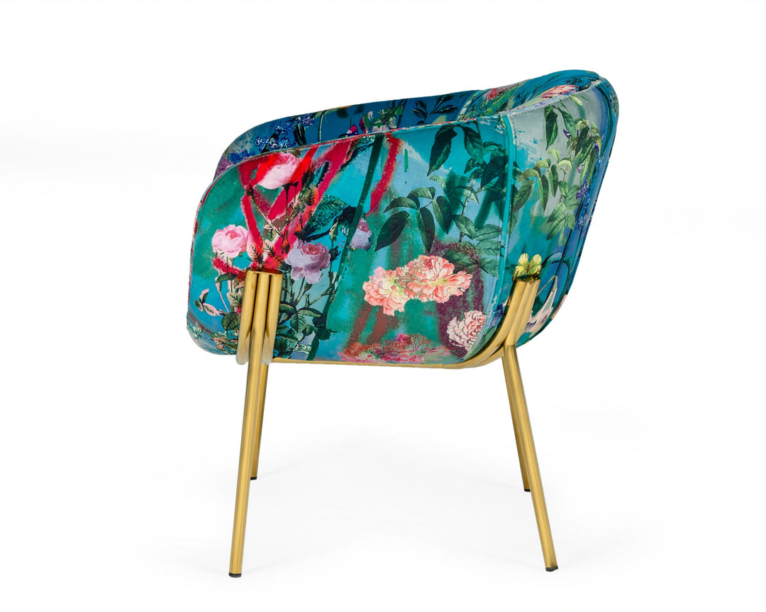 Falco  Contemporary Floral Velvet and Gold Accent Chair