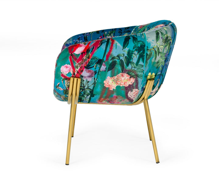 Falco  Contemporary Floral Velvet and Gold Accent Chair