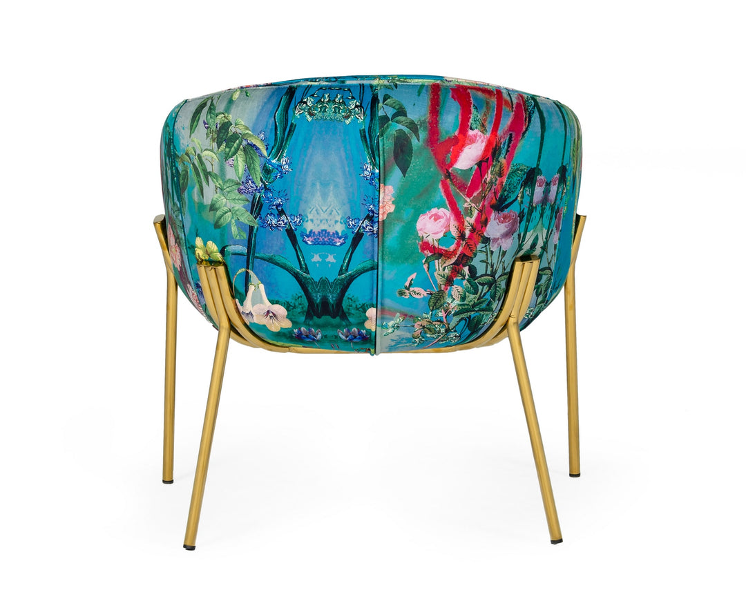 Falco  Contemporary Floral Velvet and Gold Accent Chair