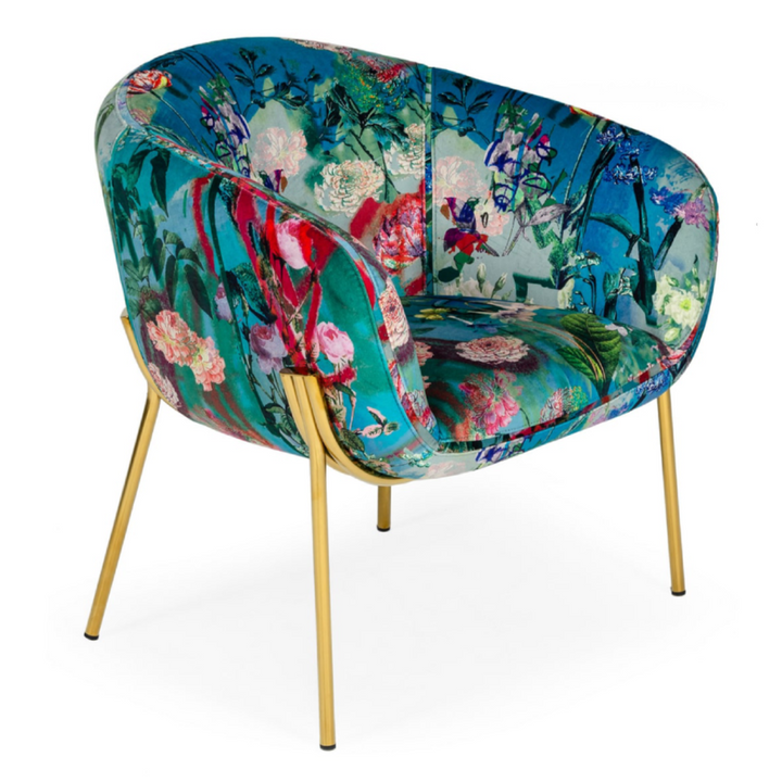 Falco - Contemporary Floral Velvet and Gold Accent Chair