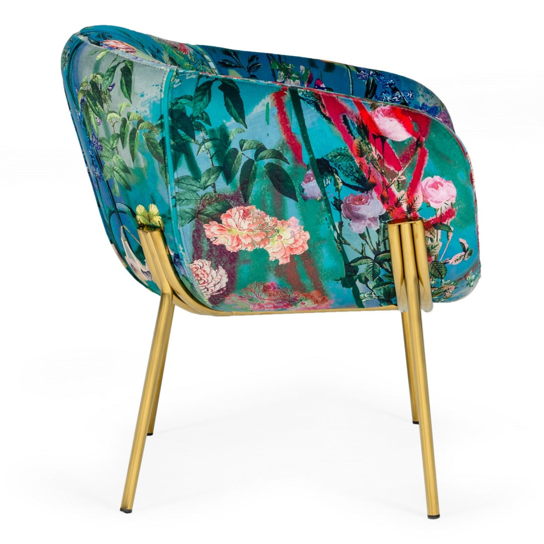 Falco - Contemporary Floral Velvet and Gold Accent Chair
