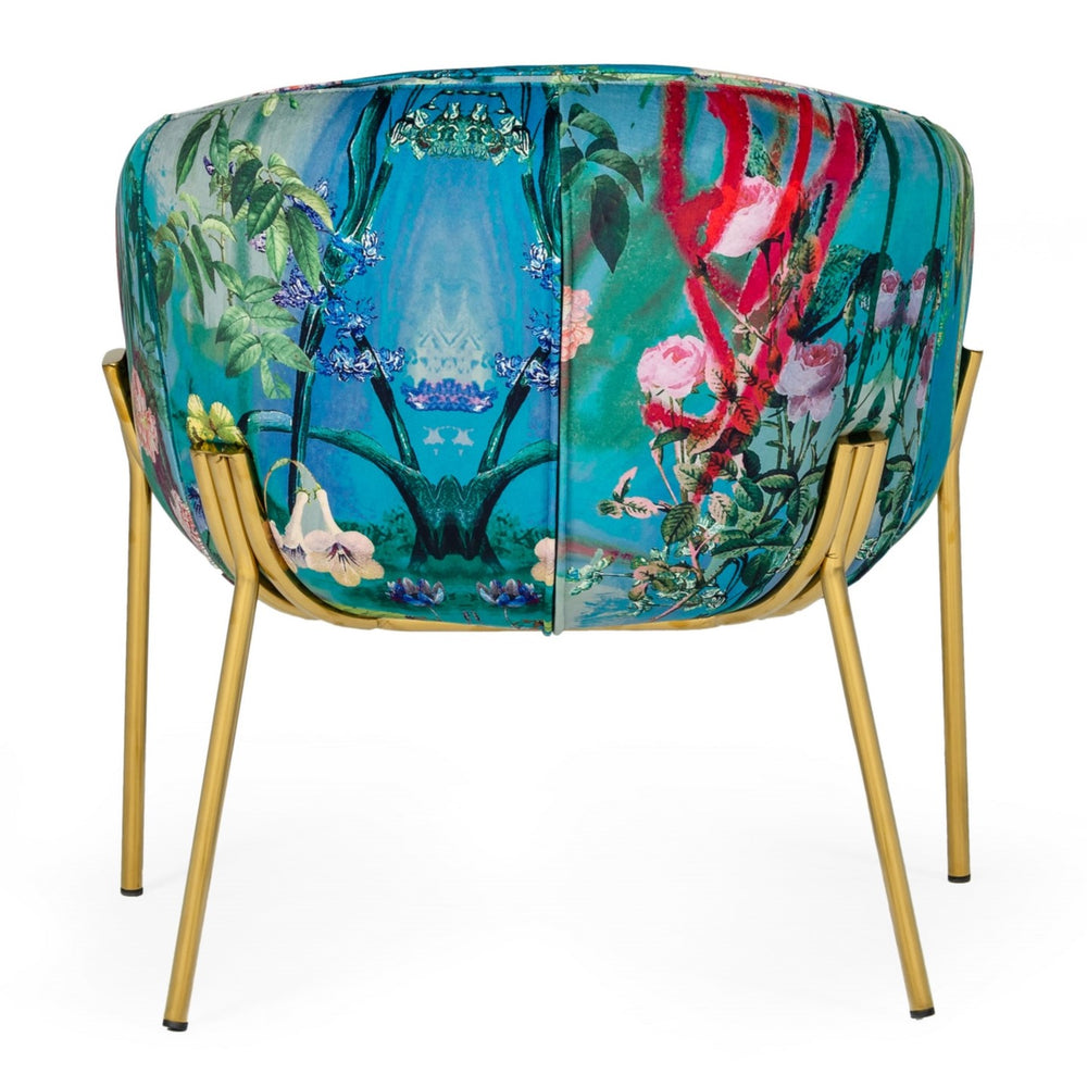 Falco - Contemporary Floral Velvet and Gold Accent Chair - View 3