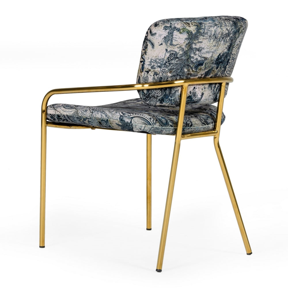 Farnon - Modern Patterned Velvet and Gold Dining Chair - View 7