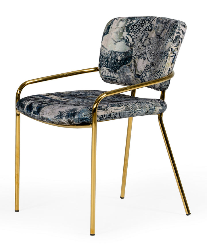 Farnon - Modern Patterned Velvet and Gold Dining Chair