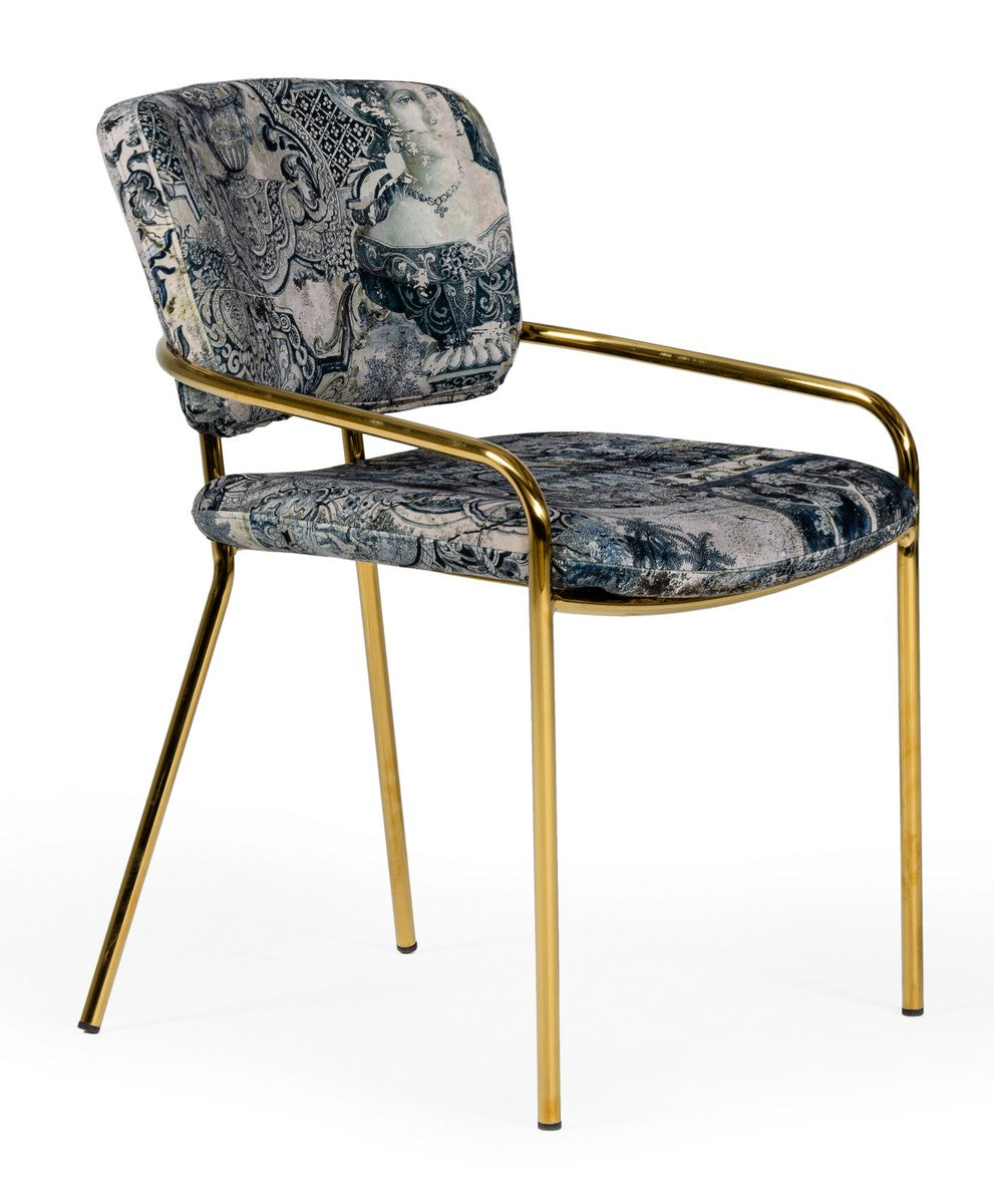 Farnon - Modern Patterned Velvet and Gold Dining Chair