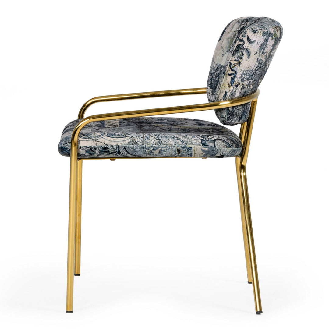 Farnon - Modern Patterned Velvet and Gold Dining Chair