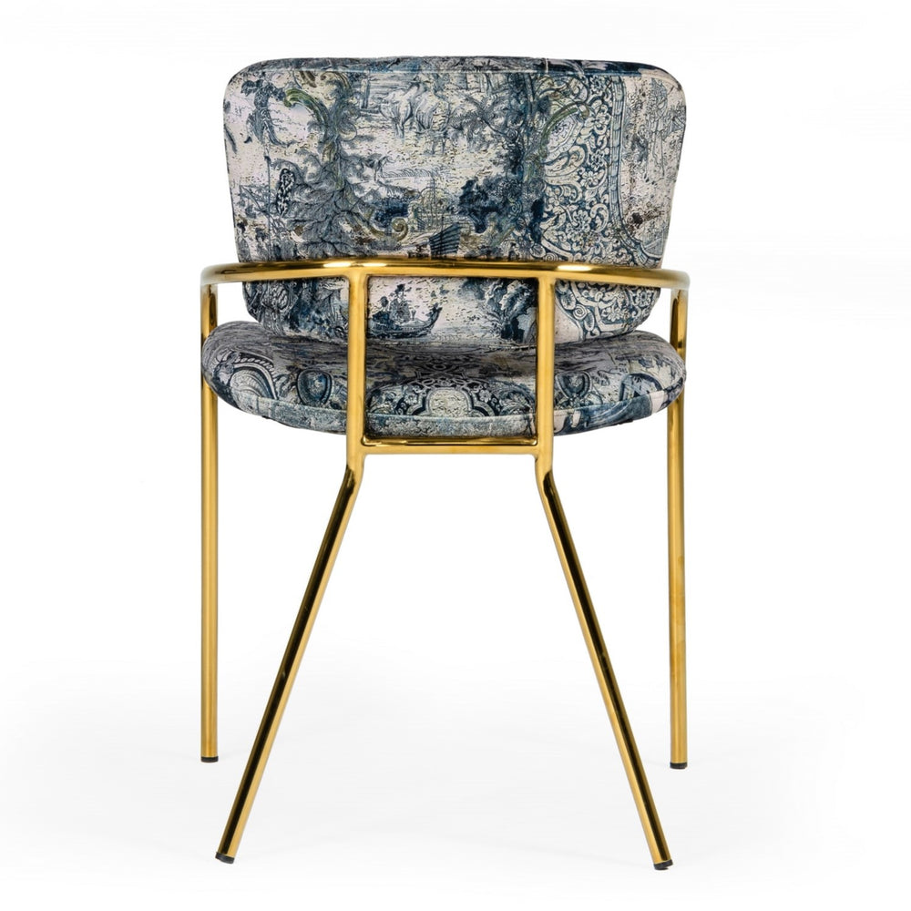 Farnon - Modern Patterned Velvet and Gold Dining Chair - View 8