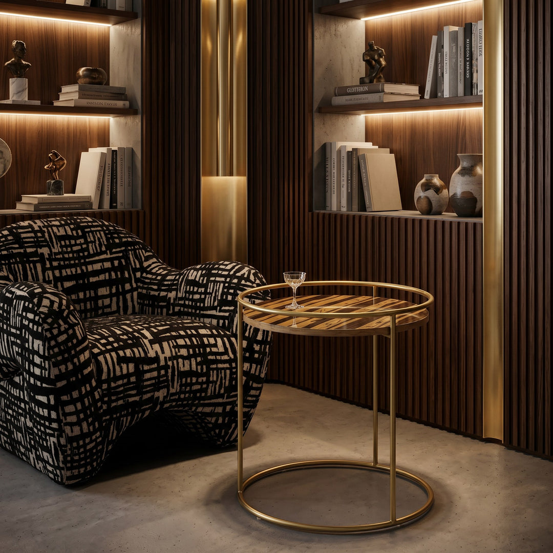Gilcrest - Glam Brown and Gold Marble End Table