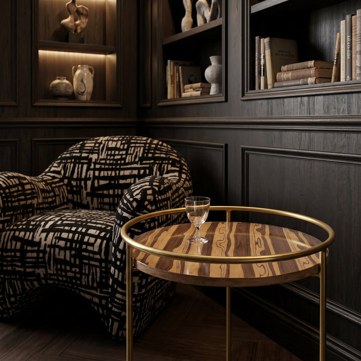 Gilcrest - Glam Brown and Gold Marble End Table