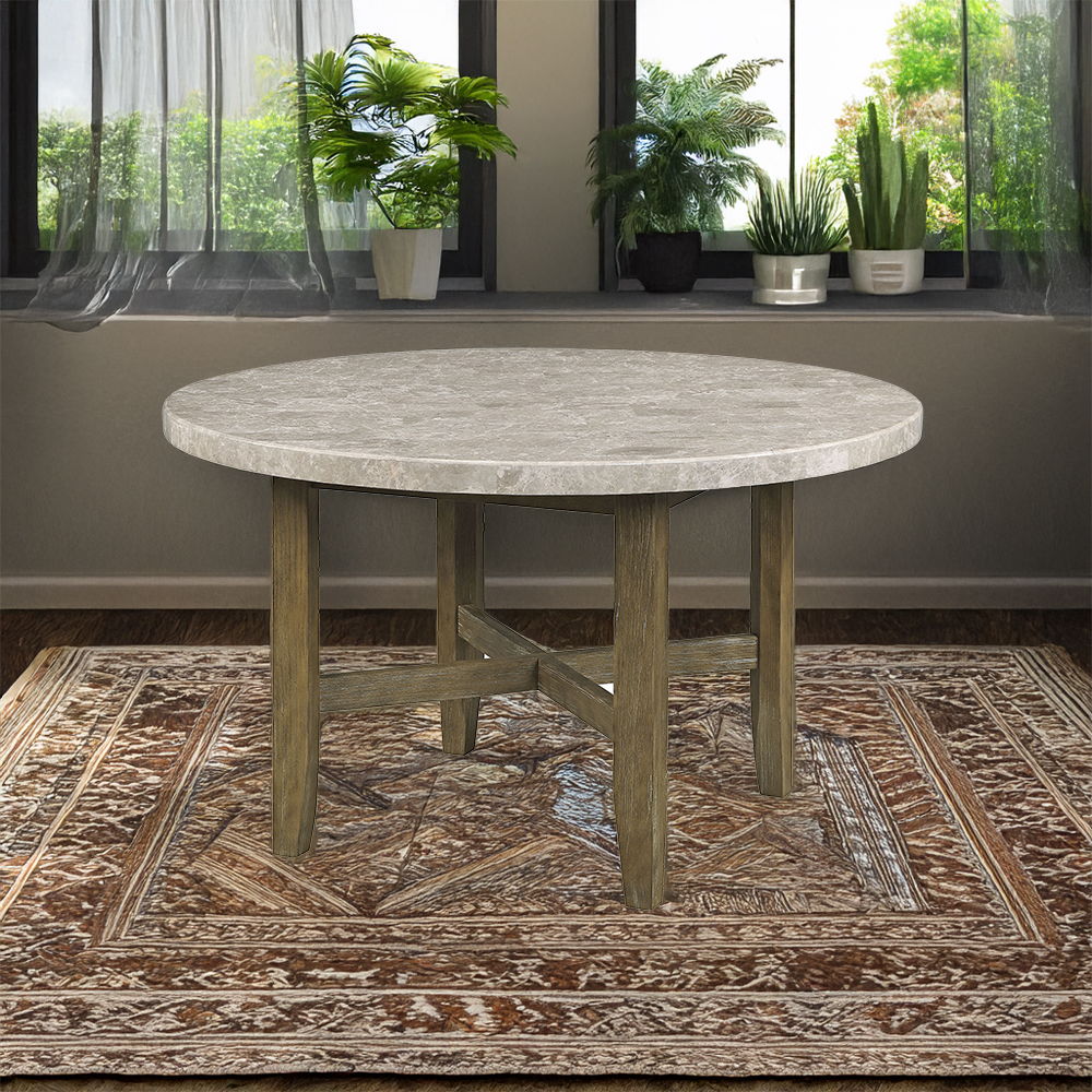 Karsen - Dining Table With Marble Top - Natural Marble Top & Rustic Oak
