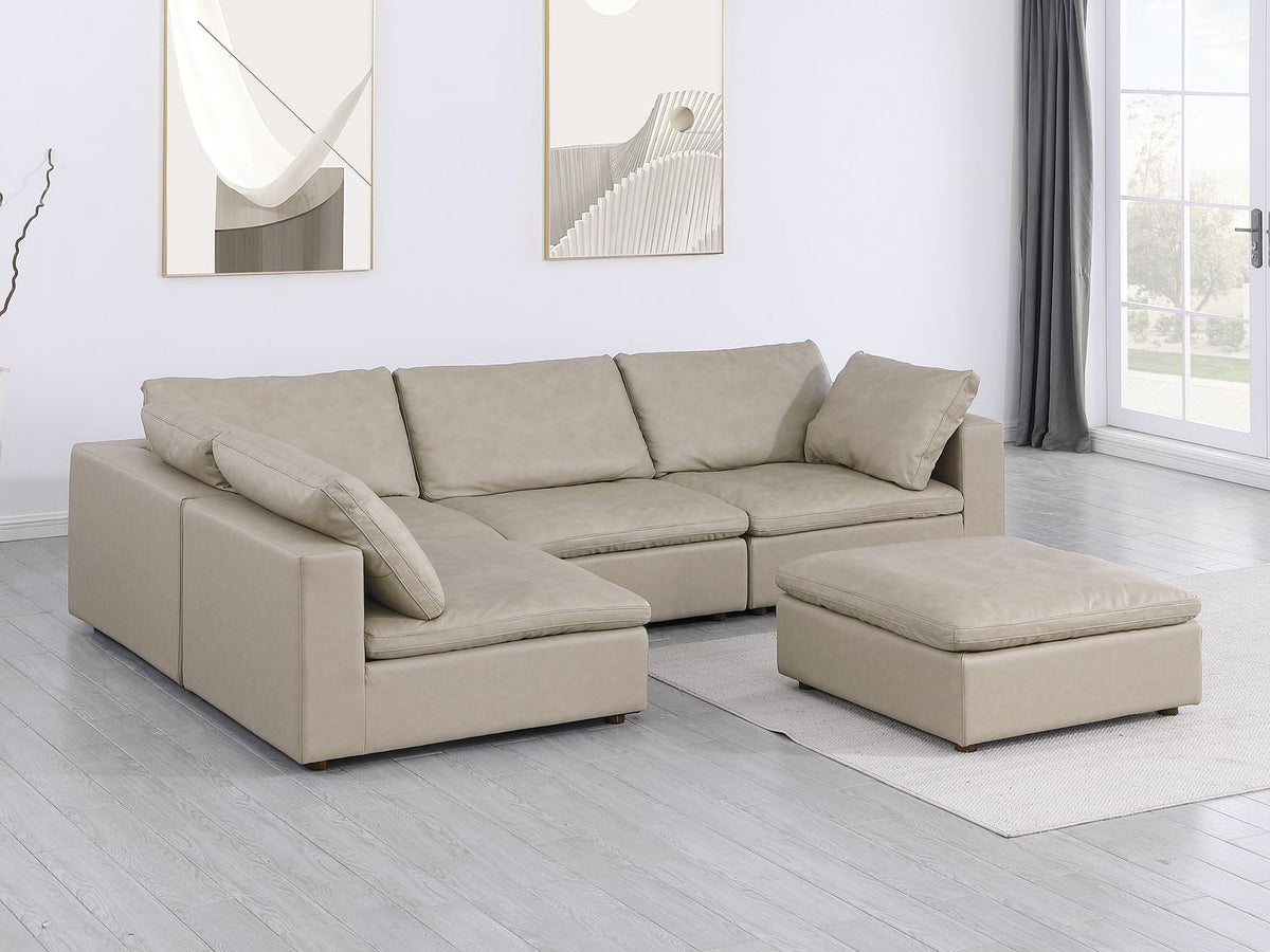 DivanItalia 1100 5-Piece Left Arm Facing 3-Seat Sectional – Top-Grain Italian Leather - Beige