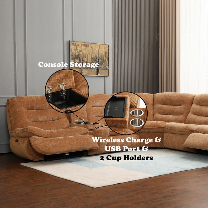 Emmy - Power Motion Sectional Sofa - Orange Chenille