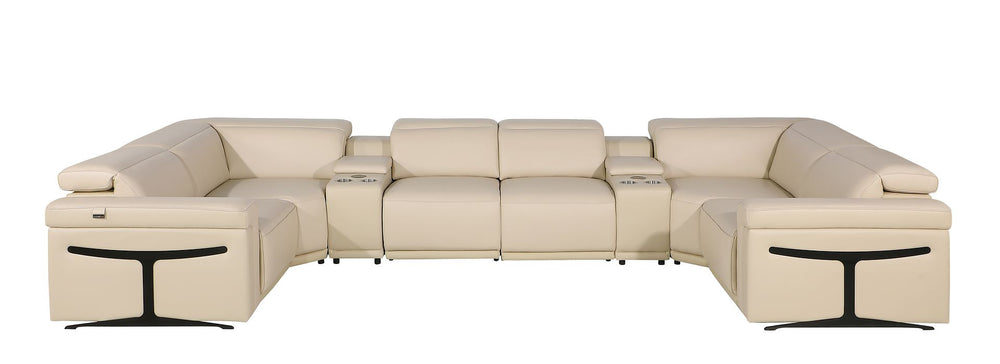 DivanItalia 1126 8-Piece U-Shaped Sectional Sofa in Top Grain Italian Leather with 4 Power Recliners & Power Headrests – with Console - Beige