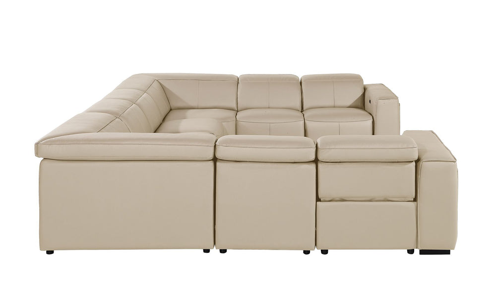 DivanItalia 1224 8-Piece U-Shaped Sectional Sofa in Top Grain Italian Leather with 4 Power Recliners & Power Headrests – No Console - Beige