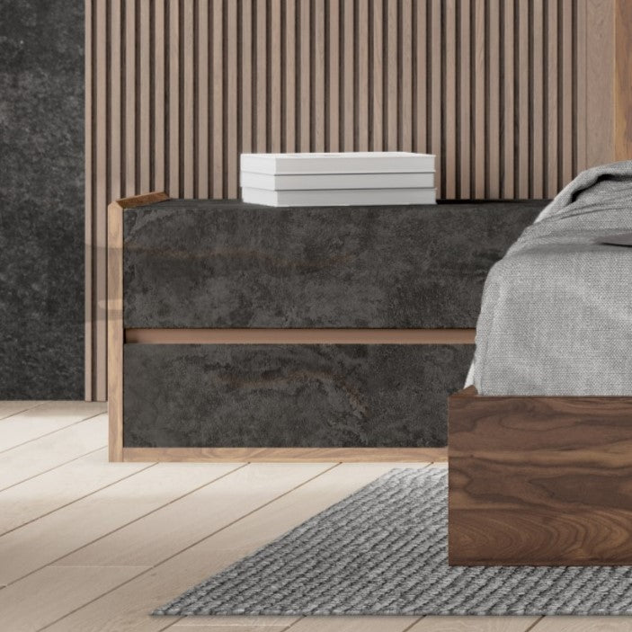 Rado Modern Walnut &amp; Stucco Nightstand