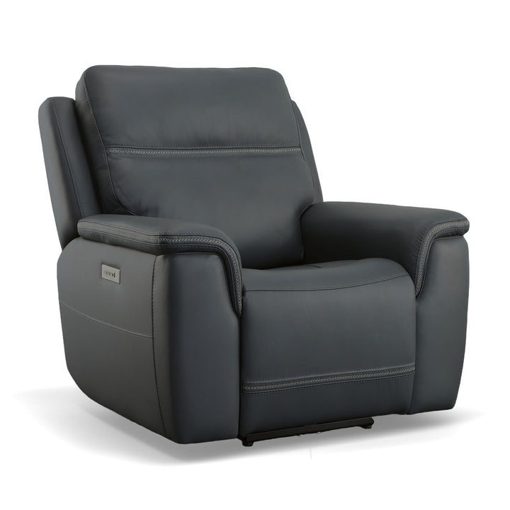 Sawyer Leather Power Recliner with Power Headrest &amp; Lumbar in Marine